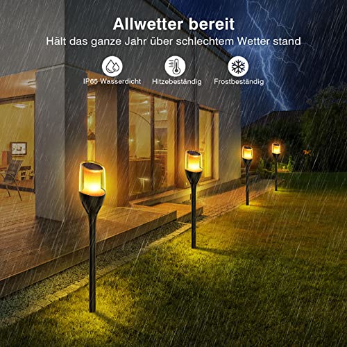 Hausbell - Pack of 4 Solar Garden Lights, Rustic Style, IP65 Waterproof, Realistic Flame Effect
