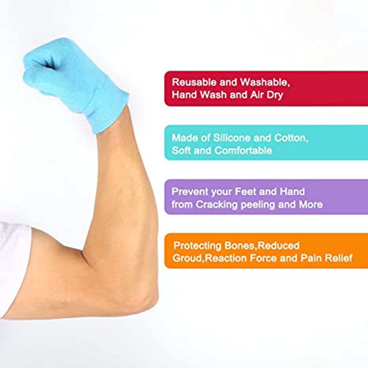 KASTWAVE Moisturizing Socks and Gloves Set Soft Cotton with Thermoplastic Gel Repair and Heal Eczema Cracked Dry Skin, Gel Lining Infused with Essential Oils and Vitamins, Large Size - Black (Style 1)