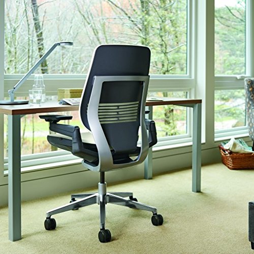 Steelcase Gesture Office Chair - Buzz2 Black Upholstered Wrapped Back Platinum Metallic Frame Medium Seat Merle Seat/Back/Arms (Dark/Light) Hard Floor Caster Wheels - Medaid International