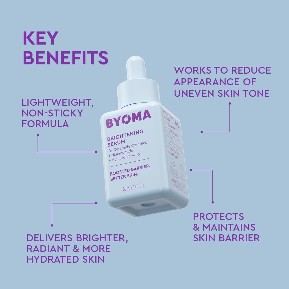 BYOMA Brightening Serum - Barrier Repair Serum - Brightening & Hydrating Face Serum with Hyaluronic Acid, Niacinamide & Ceramides - Hyaluronic Acid Serum For Face, Glowing, Radiant Skin - 1.01 fl. oz - Medaid International