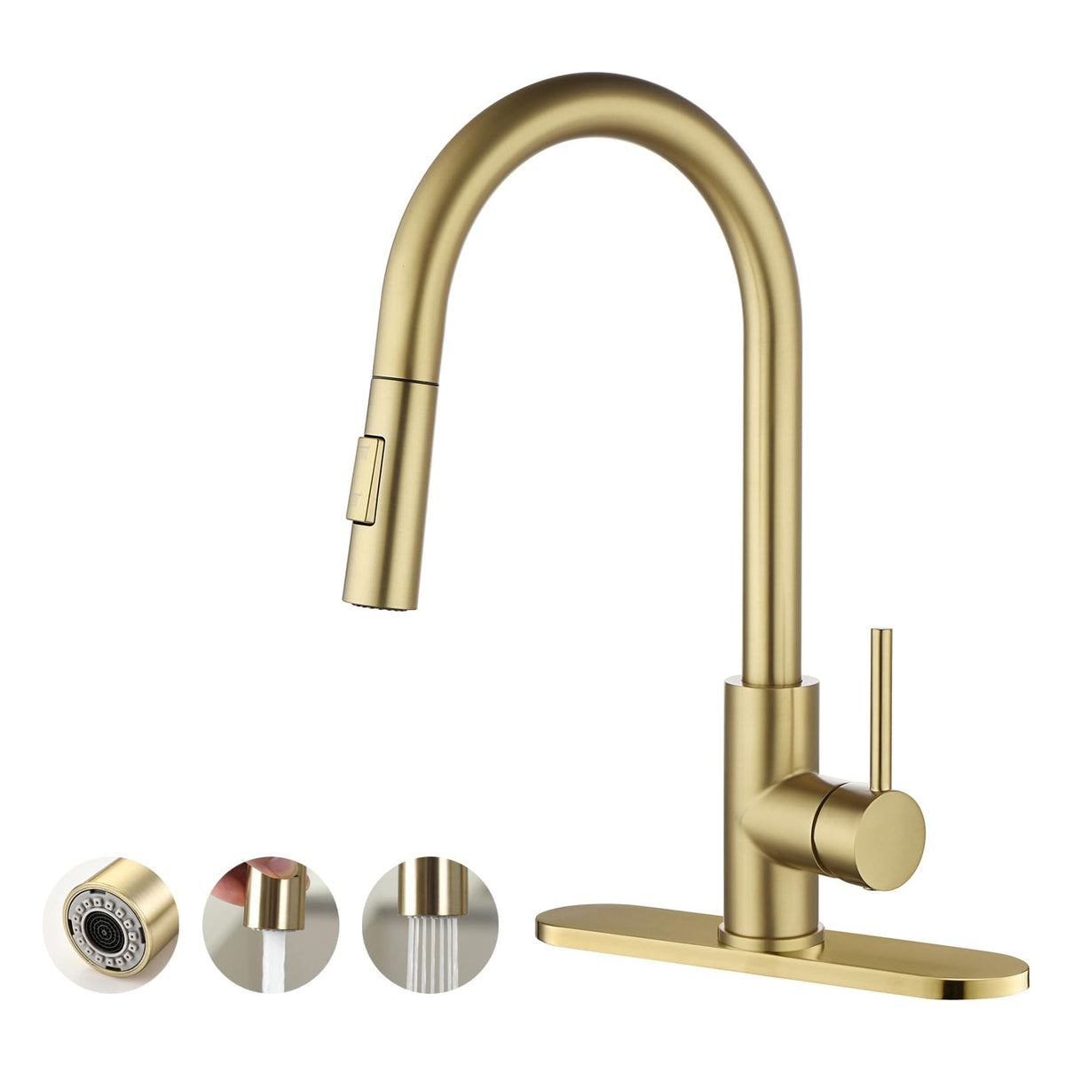 Havin HV601 Kitchen Faucet,Brushed Gold Color, cUPC Certificate for The Cartridge,Fit for 1 and 3 Holes Kitchen Sink,Brassy Yellow-Greenish,Gold Color