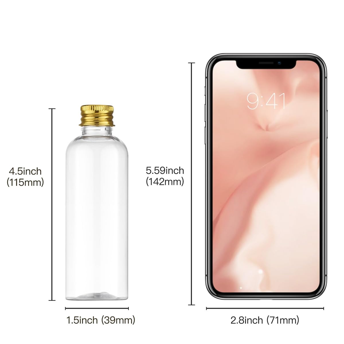 TERRIFI Travel Bottles, 5 PCS 100ml Refillable Containers for Cosmetic, Leakproof Travel Plastic Bottles with Gold Aluminum Screw Cap for Travel Essentials