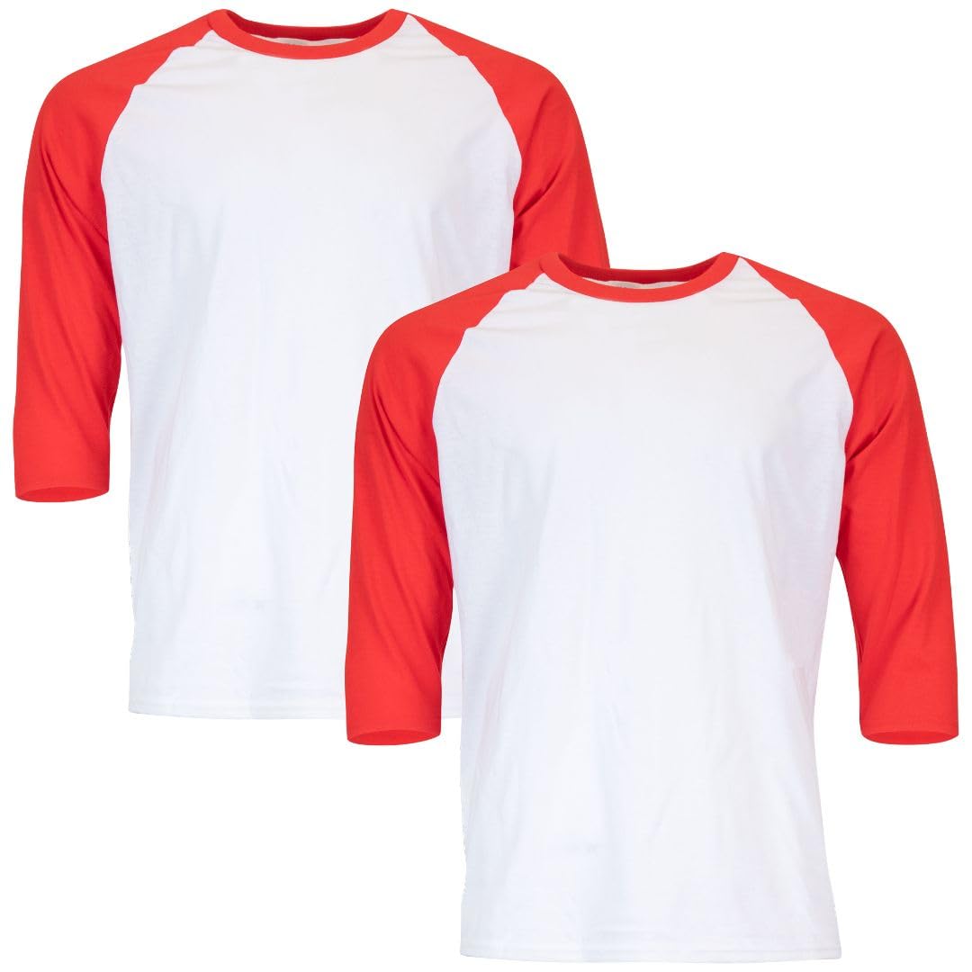 Gildan Adult Heavy Cotton 3/4 Raglan T-Shirt, Style G5700, 2-Pack, White/Red, 2X-Large - Medaid International