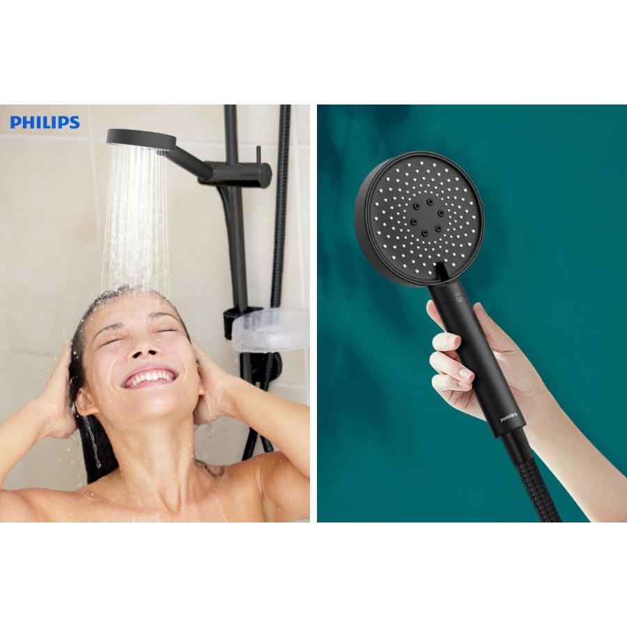 Philips Shower Water Filter, Protect Your Skin and Hair, Effectively Eliminate Chlorine and Other Large Particles, Three Spray Modes, 1 Meter Filtering Capacity, Black