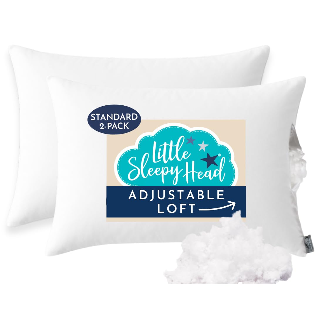 Little Sleepy Head Standard Pillows for Sleeping Standard Hotel Quality Pillows with Adjustable Loft & Down-Like Hypoallergenic Pillow Fill -20" x 26" - Set of 2 - Medaid International