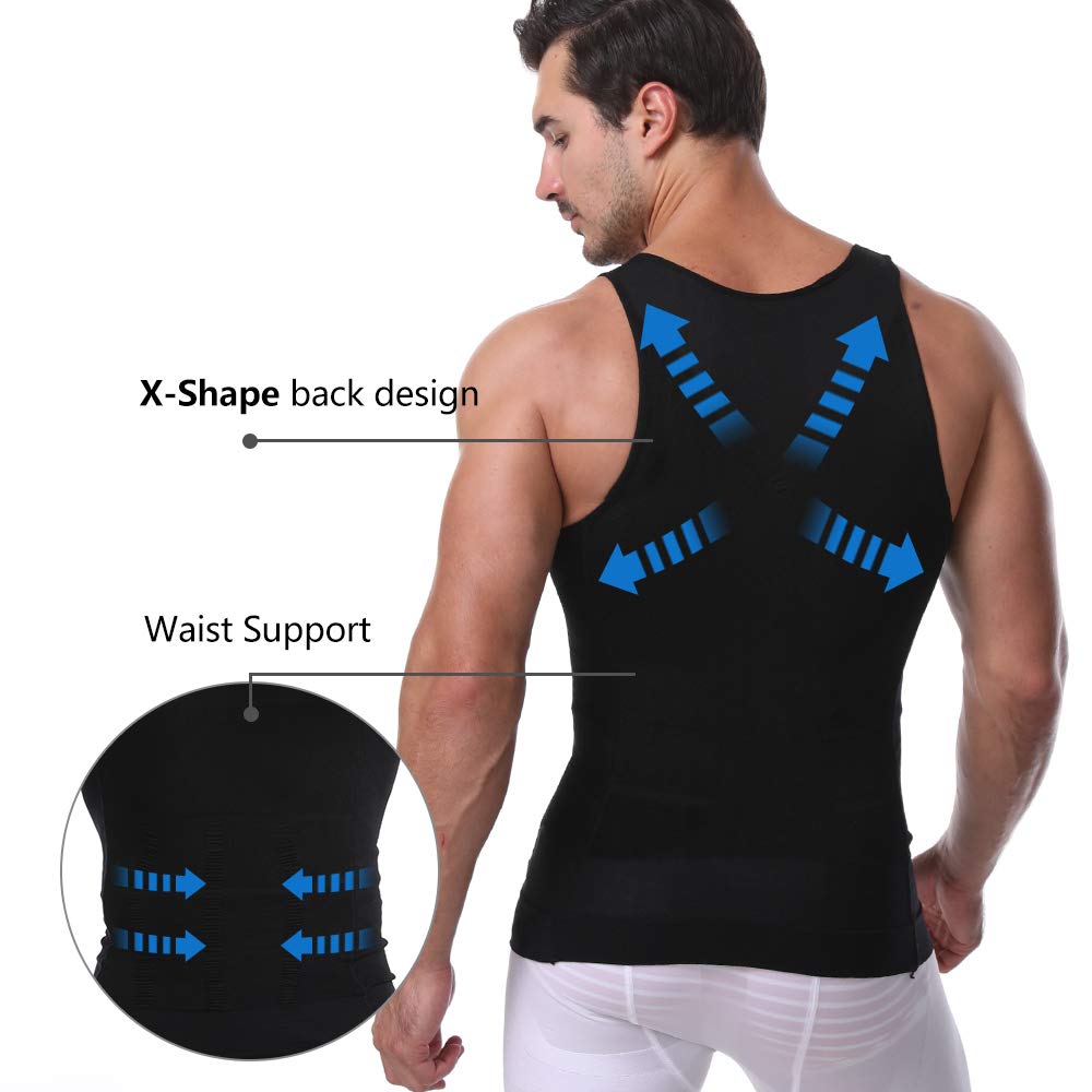 Cacosa Men's Body Shaper Slimming Shirt Tummy Vest Thermal Compression Muscle Tank Top Base Layer Slim Shapewear (Black, M) - Medaid International