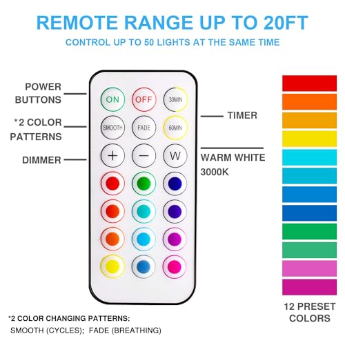BLS - LED Puck Lights with Remote Control, Color Changing, Battery Powered