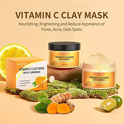 Vitamin C Face Mask with Kaolin Clay and Turmeric for Dark Spots, Dull Skin, Skincare Facial Mask for Controlling Oil and Refining Pores 5.29 Oz - Medaid International