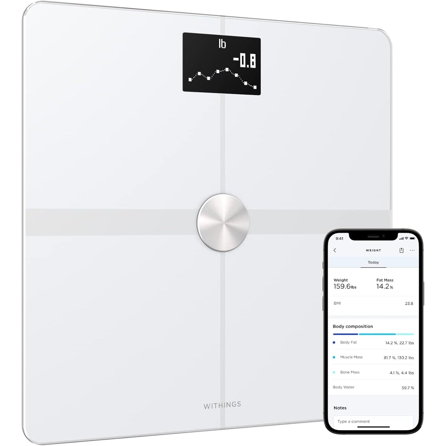 WITHINGS Body Smart - Accurate Scale for Body Weight and Fat Percentage, Body Composition Wi-Fi and Bluetooth Weight Scale, Baby Weight Scale, Smart Scale Apple Health Compatible, Bathroom Scale - Medaid International