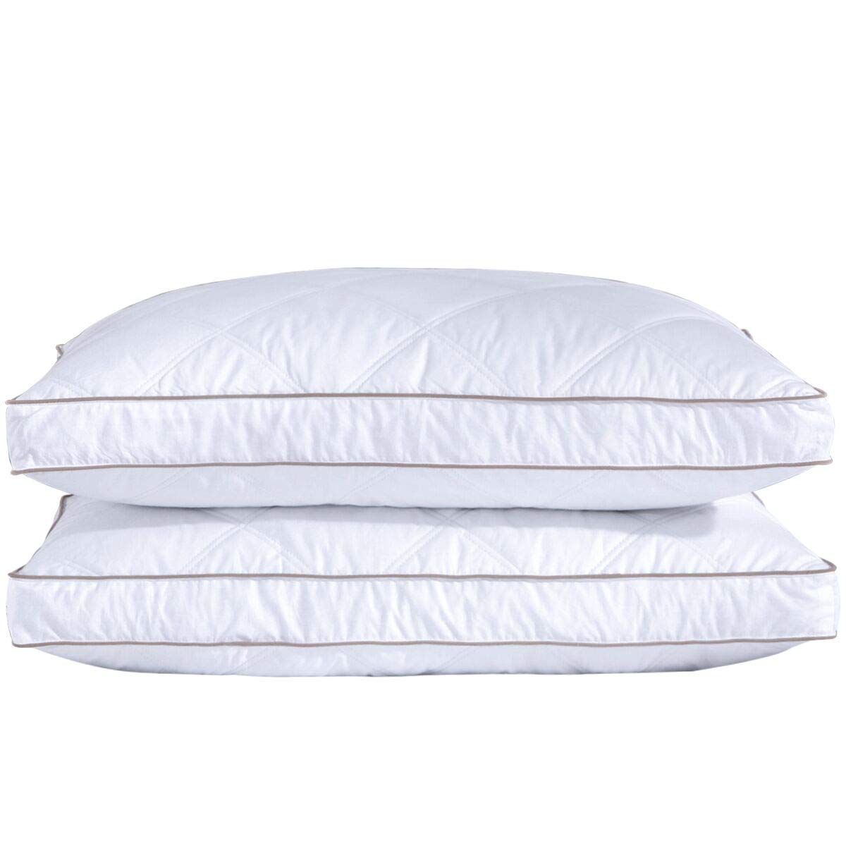 puredown® Goose Feathers and Down Pillow for Sleeping Hotel Collection Bed Pillows, Gusseted, Standard/Queen, Set of 2 - Medaid International