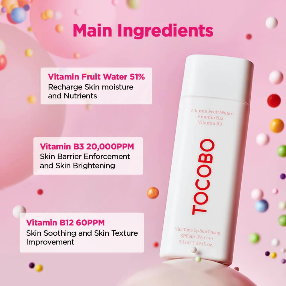 TOCOBO Vita Tone Up Sun Cream SPF50+ PA++++ 2.82oz / 50ml | Natural Ingredients Moist Vitamin Sunscreen | Vegan Sunscreen for Face - Medaid International