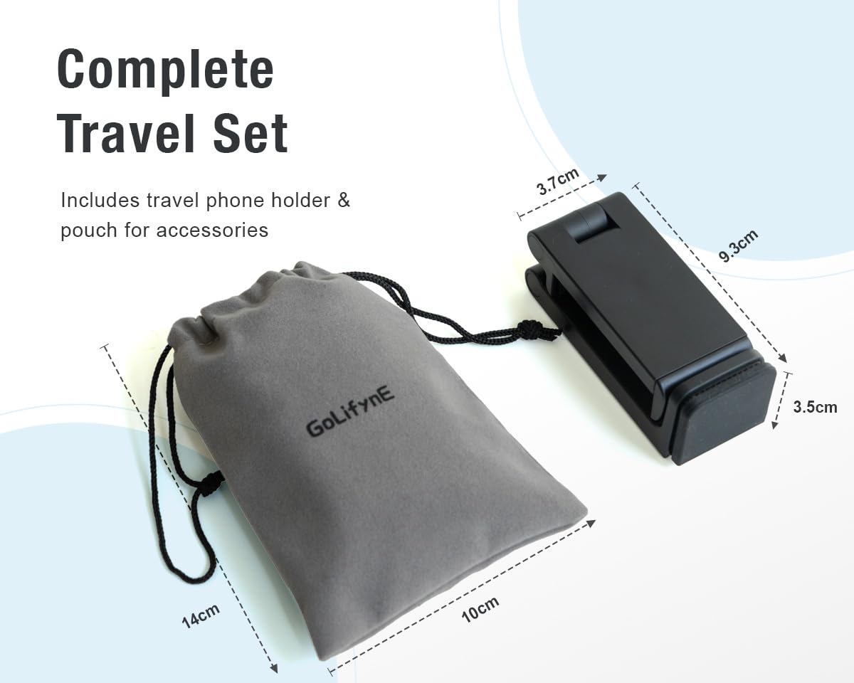 Golifyne Universal Airplane Phone Holder Mount, Handsfree Travel Essential with 360° Adjustable Clamp for Smartphones, Pocket-Sized Phone Stand Accessories for Flying Seat Backs and Tray Tables, Black - Medaid International