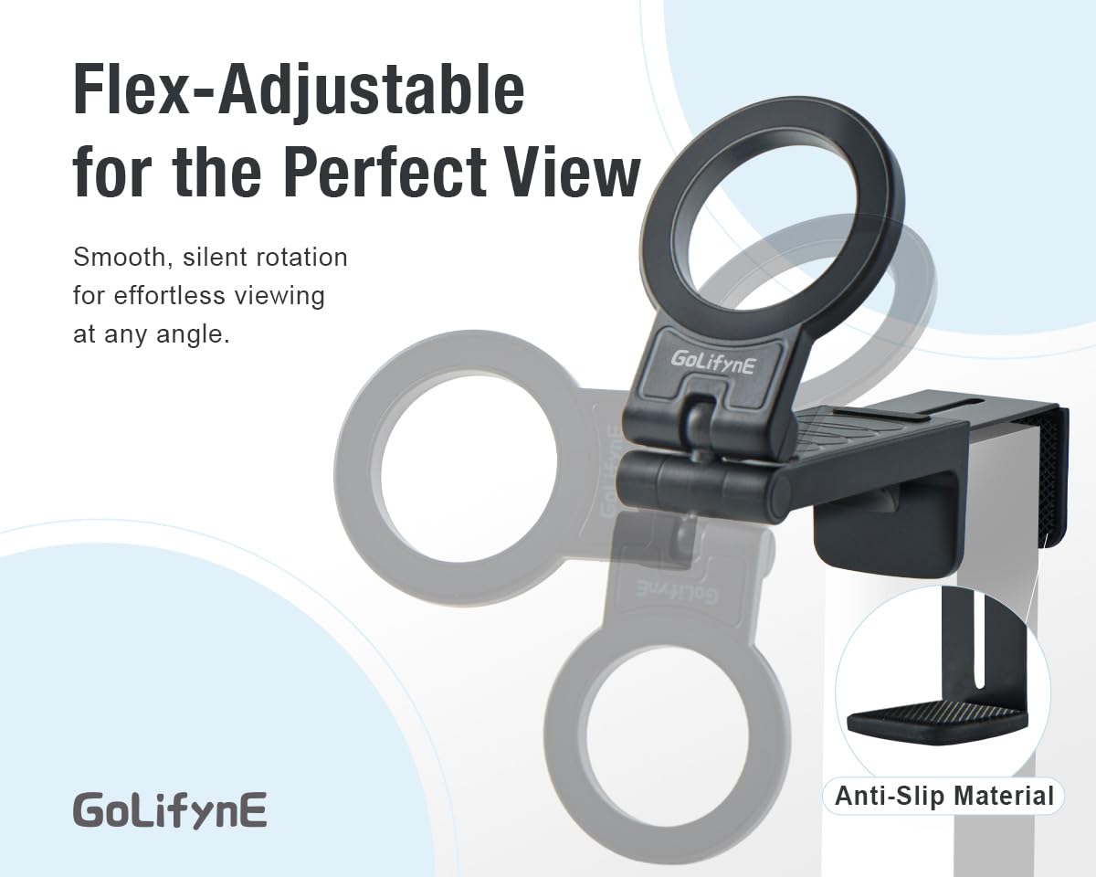 Golifyne Magnetic Airplane Phone Holder Mount, Hands-Free Travel Essential Compatible with iPhone MagSafe, Bonus Adhesive Metal Ring for Android and Non-Magnetic Devices, Black - Medaid International