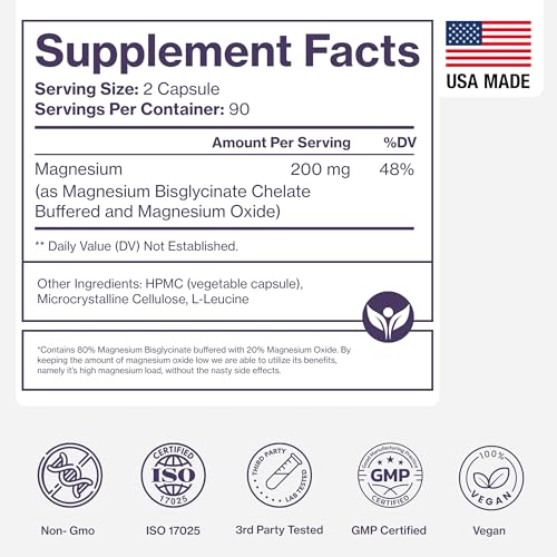 Pure Magnesium Glycinate Supplement – Highly Absorbable Chelated Magnesium to Support Sleep, Muscle & Nerve Health, Energy, Relaxation & Bone Health – 200mg Per Serving, 180 Capsules - Medaid International
