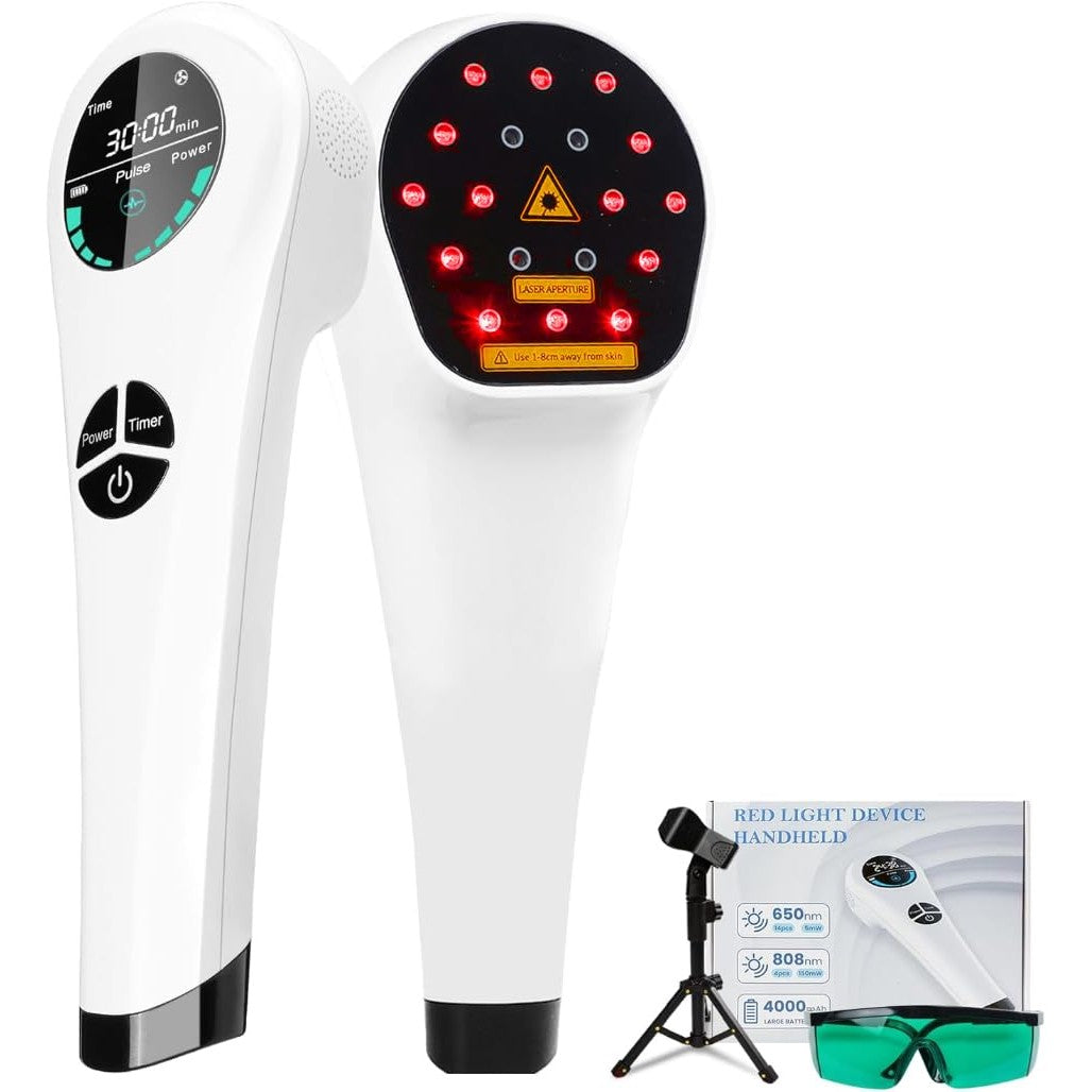 Upgrade Handheld Red Light Therapy Devices with Stand - 4*808nm & 14*650nm Dual Wavelength, Cold Laser Therapy Device for Muscle & Joint Pain Relief, Portable Cold Light Laser Therapy for Human & Pets - Medaid International