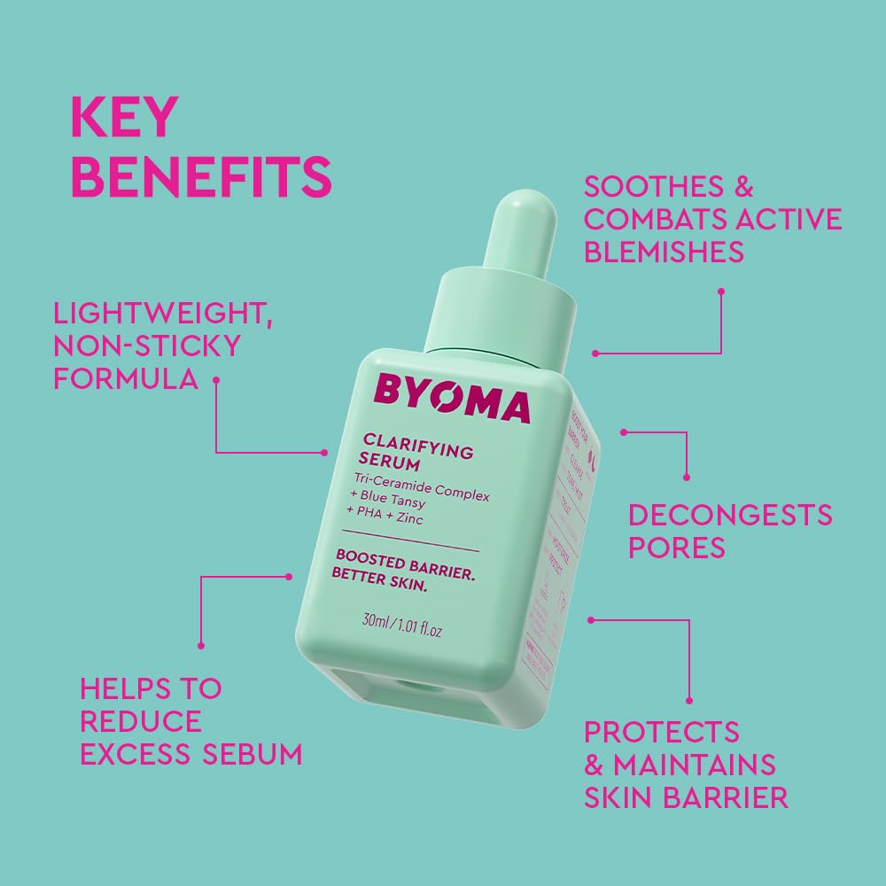 BYOMA Clarifying Serum - Barrier Repair Serum - Clarifying Facial Serum for Acne Prone Skin - Calming Face Serum with Ceramides, Blue Tansy, PHA & Zinc - Balanced & Healthy Skin - 1.01 fl. oz - Medaid International