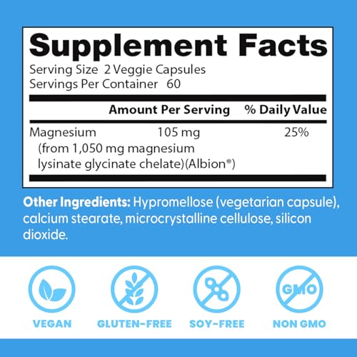 Doctor's Best High Absorption Magnesium Lysinate Glycinate Capsule, Easy to Swallow, 120 Ct - Medaid International