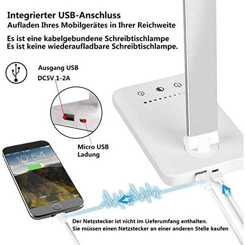 Slator - Dimmable LED Desk Lamp with 5 Colors, 10 Brightness Levels, USB Charging