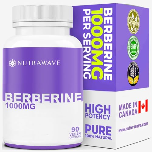 Nutrawave PURE Berberine Maximum Potency - Supports Blood Sugar Levels & Metabolism, 1000mg Per Serving - 2 Capsules - For Adults Seeking Natural Glucose Support - Non-GMO, Vegan - 1 Pack - Medaid International