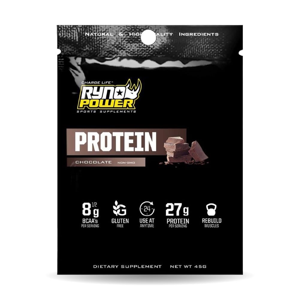 Ryno Power All Natural Whey Protein Singles Caddy (12 Servings) 'Chocolate' - 100% Whey Protein Blend & No Fillers - Non GMO - Medaid International