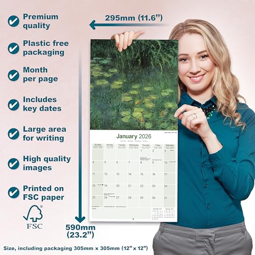 Monet Calendar 2026 | 12 Month Wall Calendar | Avonside Publishing | Plastic Free Packaging - Medaid International