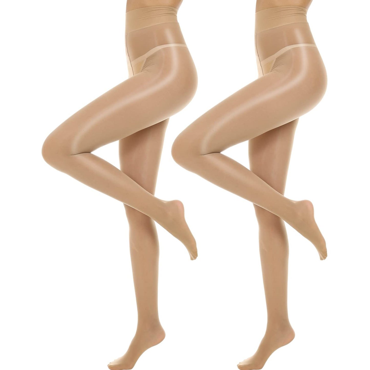 MANZI Shiny Pantyhose for Women 2 Pairs Shimmer Sheer Tights Ultra Silky Natural Large-X-Large - Medaid International