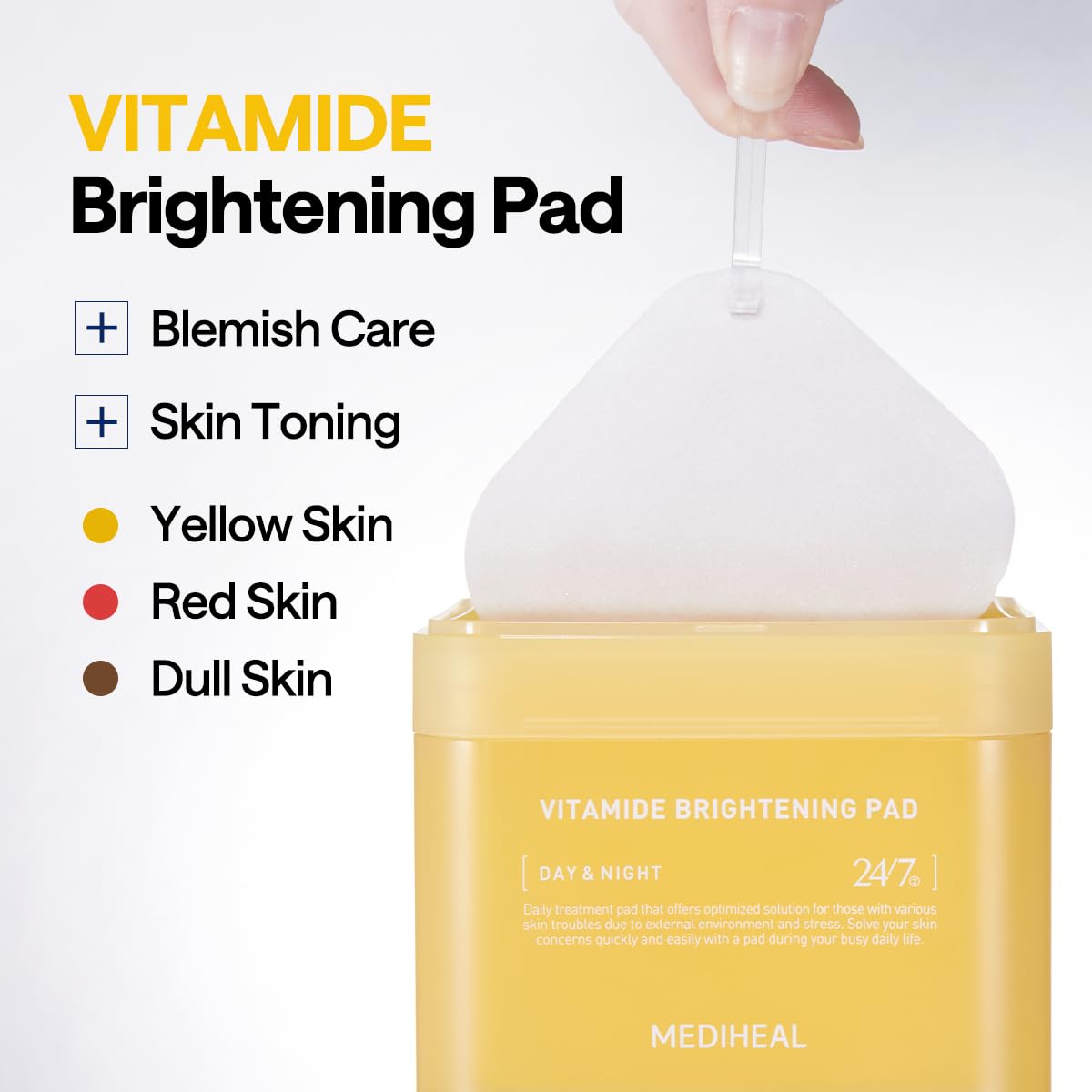 MEDIHEAL Vitamide Brightening Pad - Vegan Face Hypoallergenic Pads with Niacinamide, Sea Buckthorn - Radiance Boosting Pads for Clear, Illuminating Skin 100 - Medaid International
