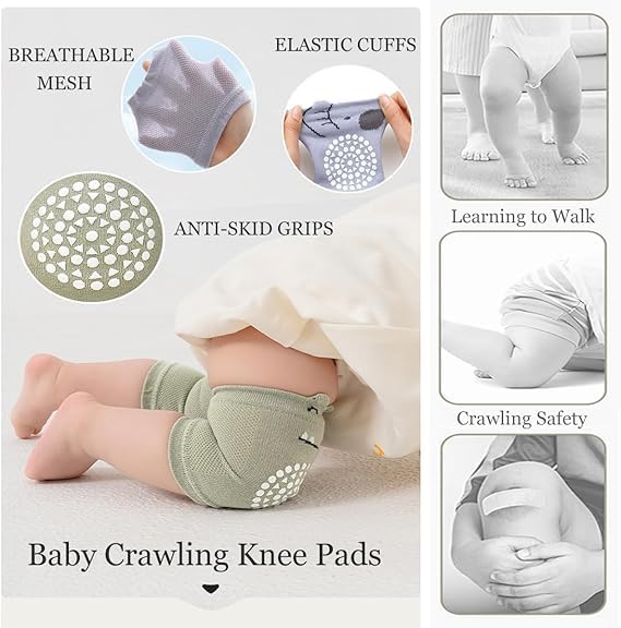 KASTWAVE 10 Pairs Baby Crawling Knee Pads & Anti-Slip Ankle Socks, Unisex Toddler Non-Skid Safety Gear for Learning to Walk on Hardwood Floors Soft Combed Cotton Ideal Gift