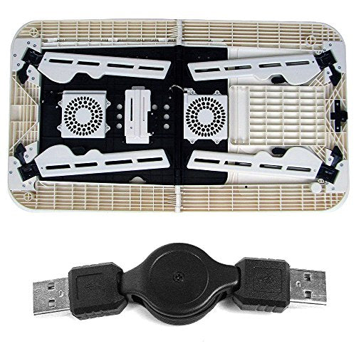 E-Table - LD09 White/Black Laptop Table with Cooling Fans, Mouse Pad & Cup Holder