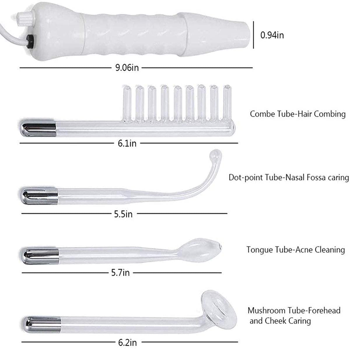 Beauenty Handheld Red Light Electrotherapy High Frequency Facial Machine, 4 in 1 High Frequency Facial Machine, Portable Skin Therapy Machine with 4 Glass Tubes - Handheld High Frequency Wand (Red)
