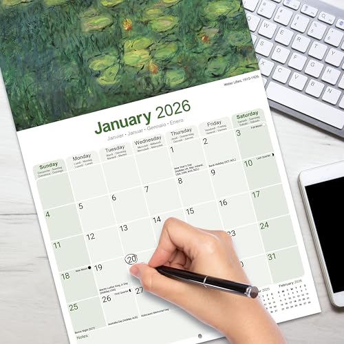 Monet Calendar 2026 | 12 Month Wall Calendar | Avonside Publishing | Plastic Free Packaging - Medaid International