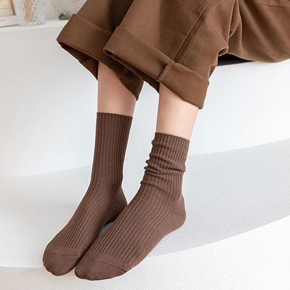KASTWAVE 6 Pairs Women's Above-Ankle Crew Socks - Cotton Blend Solid Color Socks, Sweat-Absorbent & Cute Aesthetic Design, Casual Athletic Neutral Socks for Women, Girls, Ladies & Granola Girls