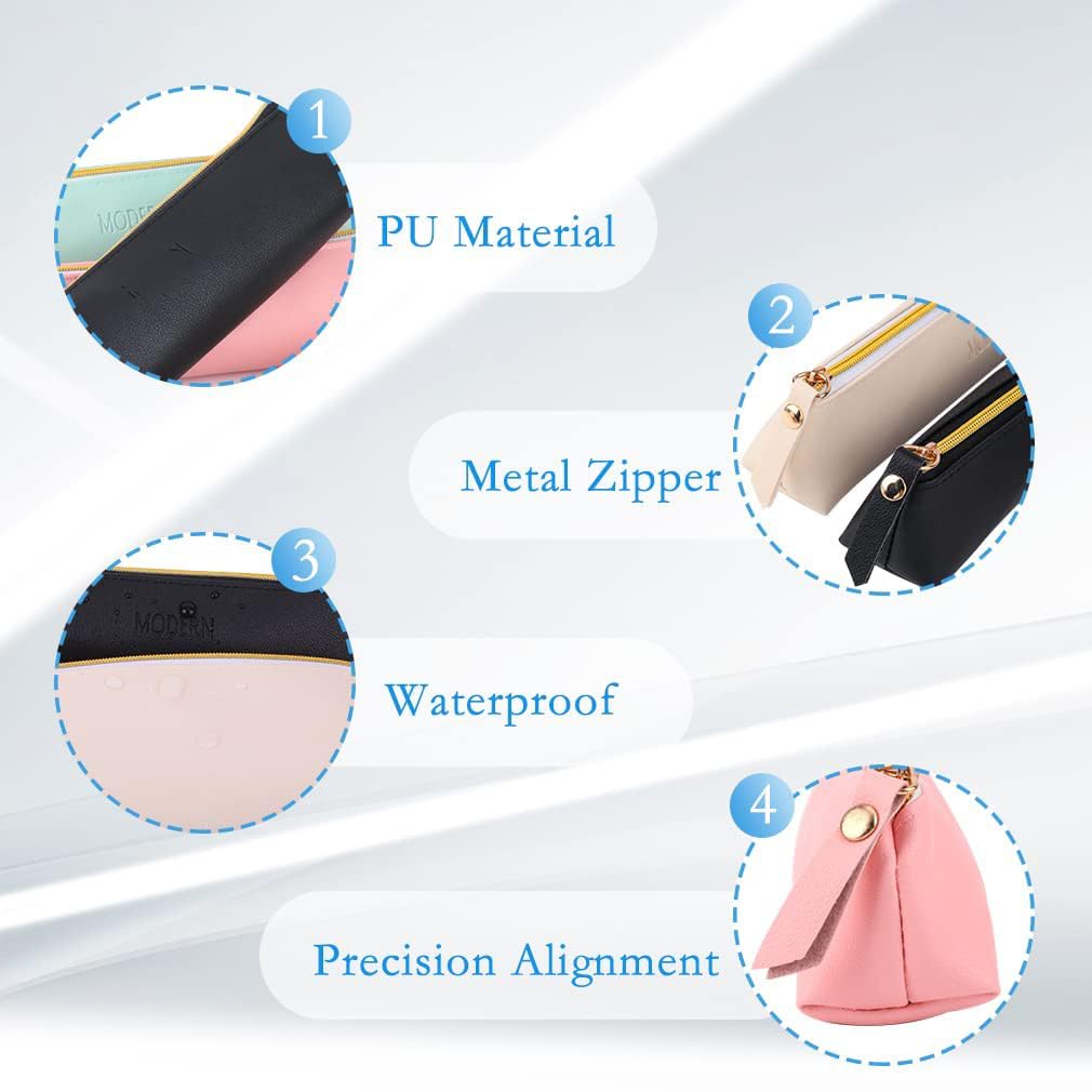 Terrifi Pu Leather Pencil Case, Small Simple Pouch, Makeup Cosmetic Waterproof Organizer Storage Bag For Women Men (4Pcs, 4 Colors)