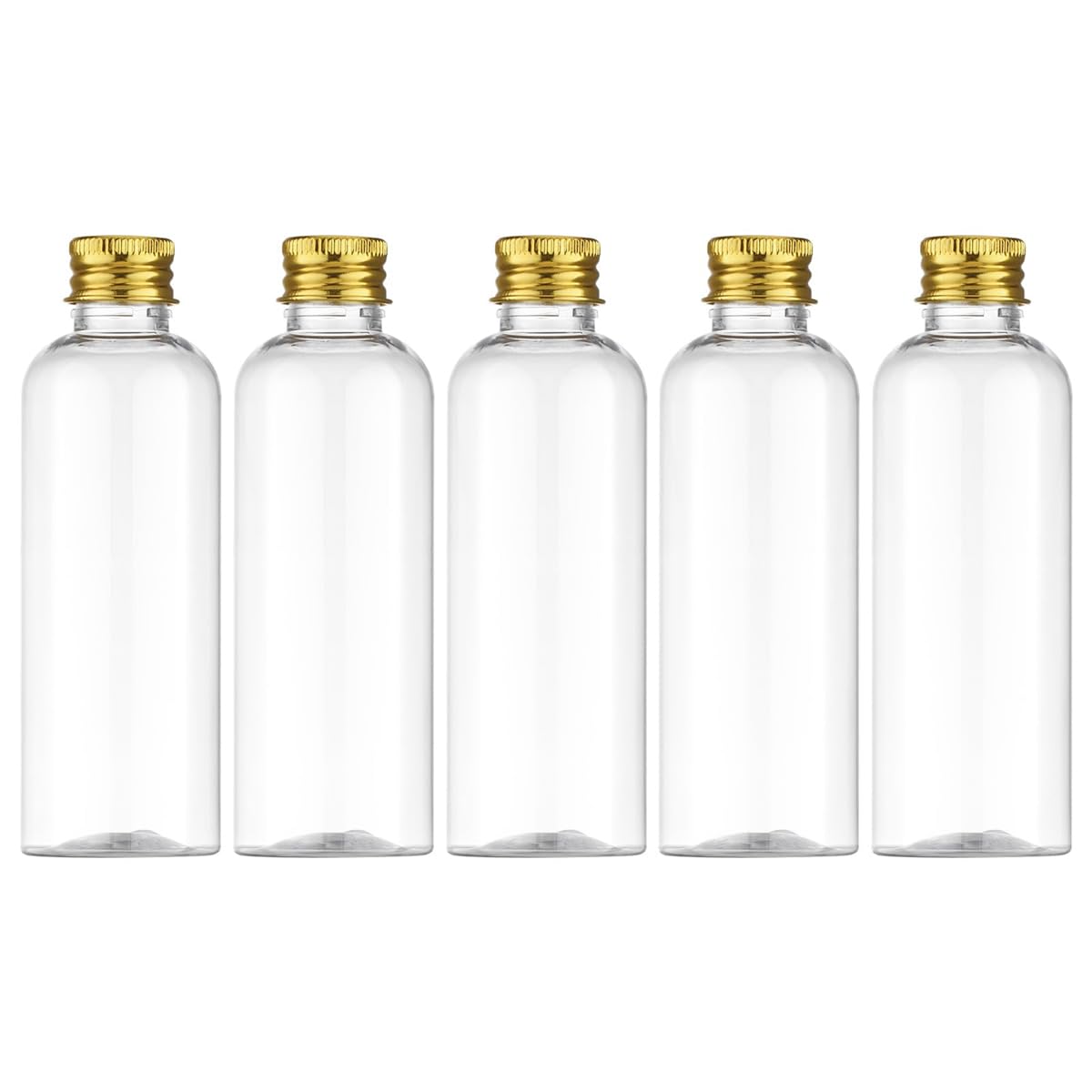 TERRIFI Travel Bottles, 5 PCS 100ml Refillable Containers for Cosmetic, Leakproof Travel Plastic Bottles with Gold Aluminum Screw Cap for Travel Essentials