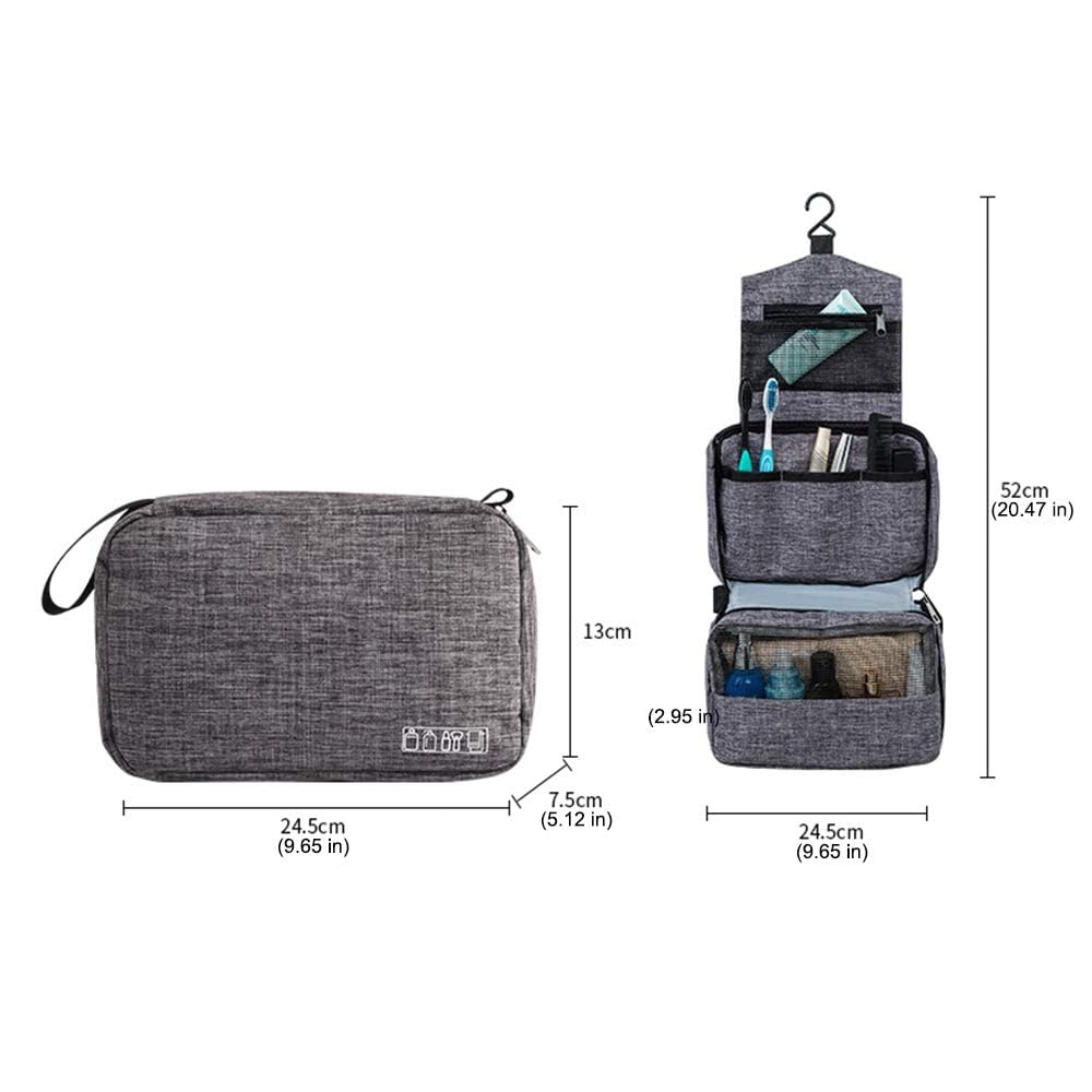 TERRIFI Compact Hanging Toiletry Bag, Portable Toiletry Bag with Hanging Hook, Water-Resistant Cosmetic Bag, Travel Makeup Organizer, Large Capacity Toiletry Organizer for Women Men, Grey