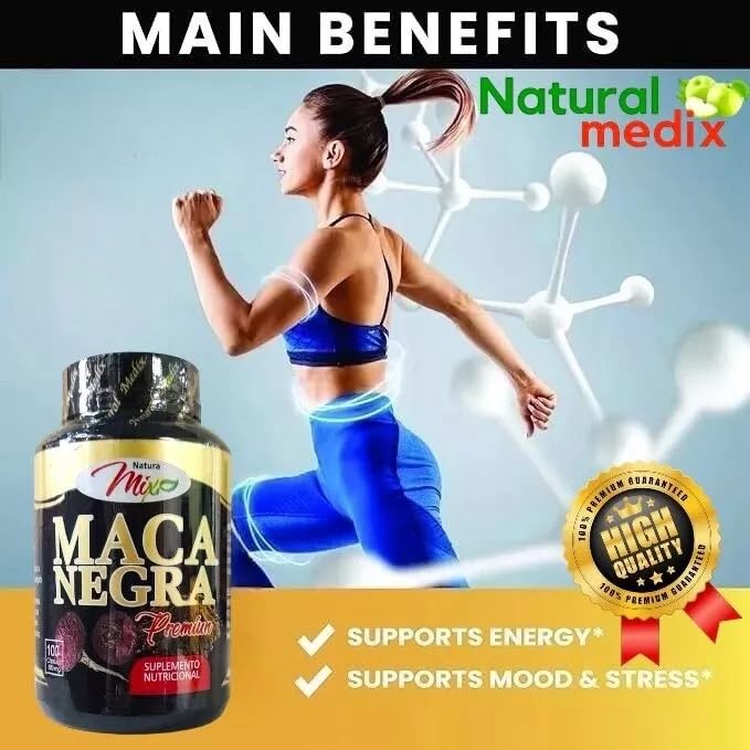 Natural medix Premium Black Maca Root Capsules High Potency Peruvian Formula – Natural Energy, Vitality & Performance Support – 100 Capsules - Maca Negra - Medaid International