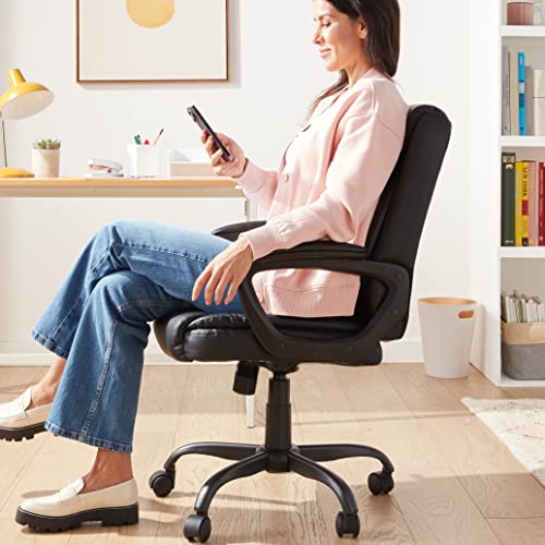 Amazon Basics Classic Puresoft PU Padded Mid-Back Height Adjustable Office Computer Desk Chair with Armrest, 26"D x 23.75"W x 42"H, Black - Medaid International