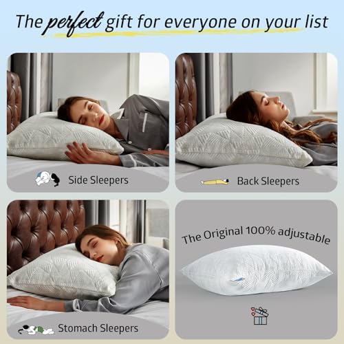 BETU Cooling Pillows Queen Size Set of 2, Shredded Memory Foam Pillows Cool for Hot Sleepers, Adjustable Firm Soft Support Bed Pillows Perfect for Back Neck Pain and Side Sleeping with Cover, White - Medaid International
