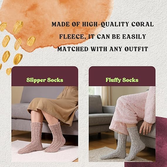 KASTWAVE Women's Winter Fuzzy Fluffy Socks - Warm Plush Crew Socks, Cozy Home Sleeping Bed Socks, Soft Fuzzy Christmas Socks for Cold Weather Daily Wear (3PCS)