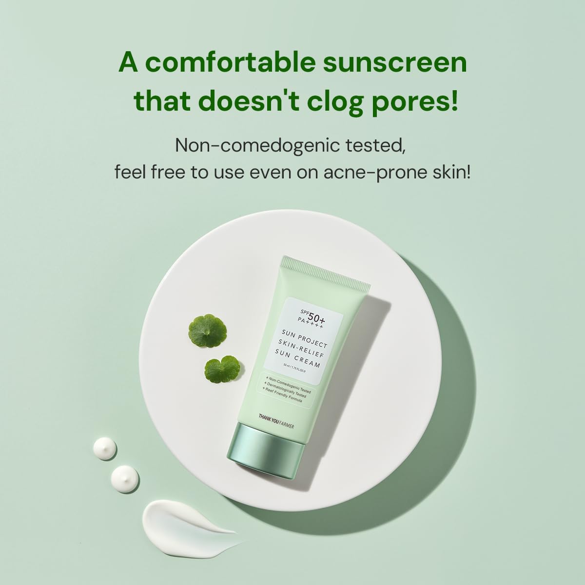THANKYOU FARMER Sun Project Relief Sun Cream SPF50+ PA++++(50ml) - Centella Asiatica Extracts for Soothing, Reef Safe Sunscreen Travel Size - Medaid International