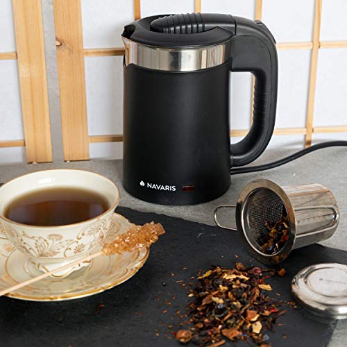 Navaris - Electric Travel Kettle 0.5L with Dual Walls, Boil Dry Protection, 1100W