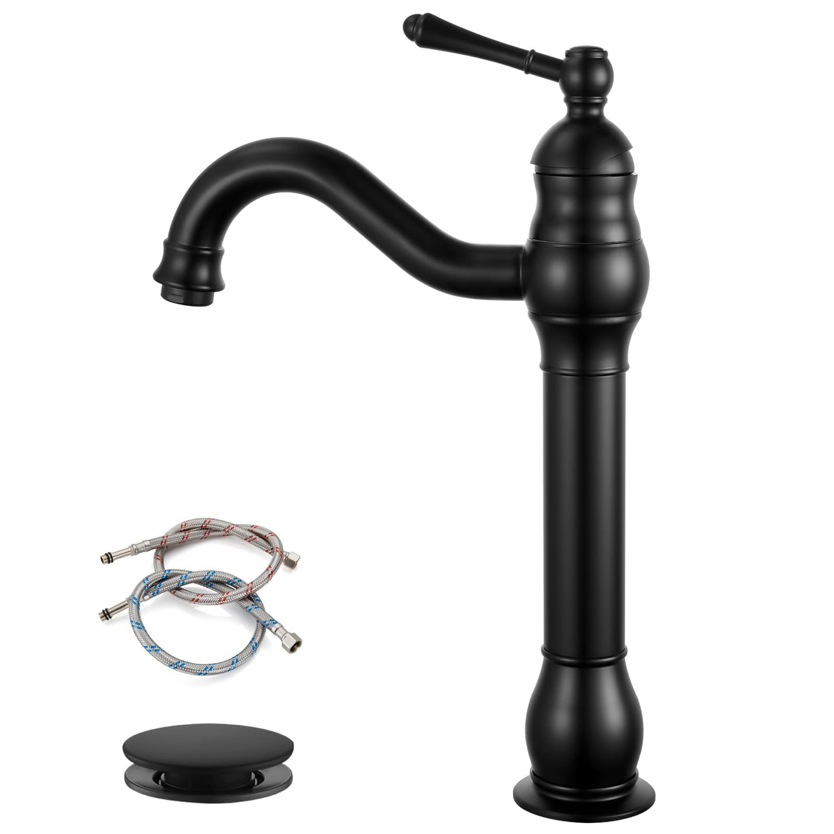 gotonovo Bathroom Vessel Sink Faucet Polish Chrome Single Handle Lavatory Vanity Mixer Bar Tap 360° Swivel with Pop Up Drain Tall Spout Single Hole Deck Mount