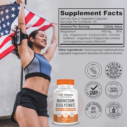 DR VITAMIN SOLUTIONS Magnesium Bisglycinate Chelate 400mg | High Absorption Albion® Chelated Magnesium Glycinate Supplement for Sleep, Muscle, Nerve Support | Stomach-Friendly 60 Vegan Capsules - Medaid International