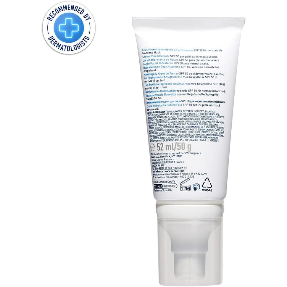 CeraVe AM Facial Moisturising Lotion SPF50 with Ceramides & Vitamin E for Normal to Dry Skin 52ml - Medaid International