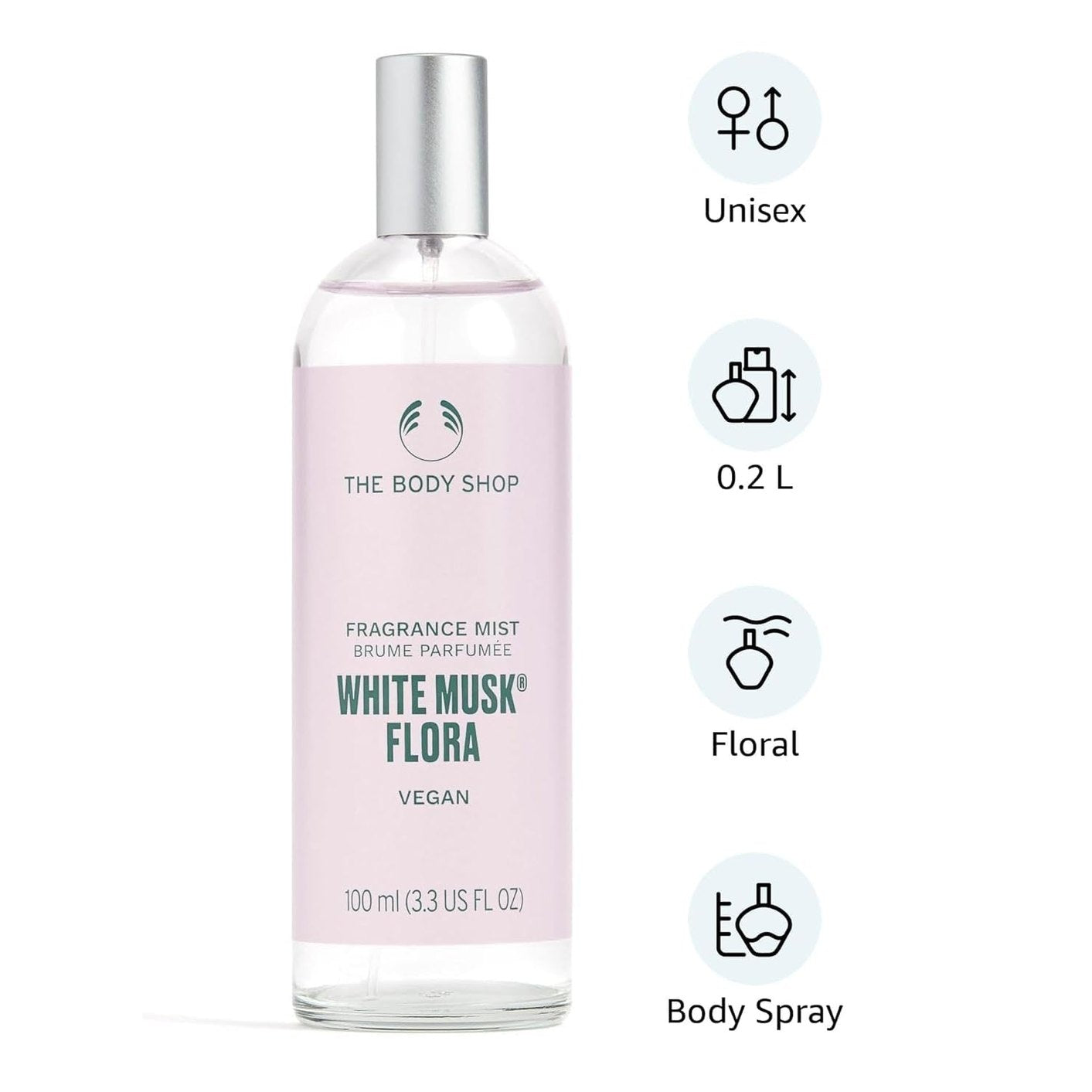 The Body Shop White Musk Flora Body Mist, Vegan, 3.3 fl oz, 100 ml - Medaid International