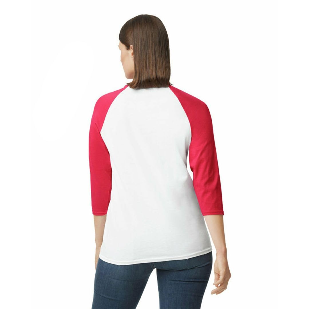 Gildan Adult Heavy Cotton 3/4 Raglan T-Shirt, Style G5700, 2-Pack, White/Red, 2X-Large - Medaid International