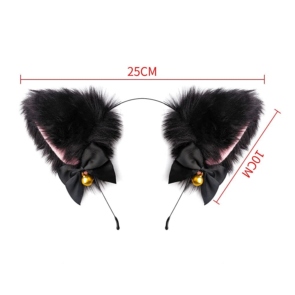 Terrifi Cat Ears Hair Band, Cute Fox Faux Fur Ear Cosplay Hairband With Bells Clip Hoop Accessories For Halloween Costume Party 2 Pcs