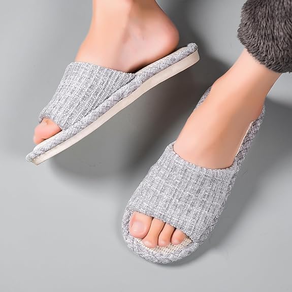 KASTWAVE Linen Open Toe Slippers for Men & Women, Soft and Silent Home Slippers, Breathable, Non-Slip Indoor & Outdoor Slippers, Comfortable Casual Footwear, Memory Foam Cushioning
