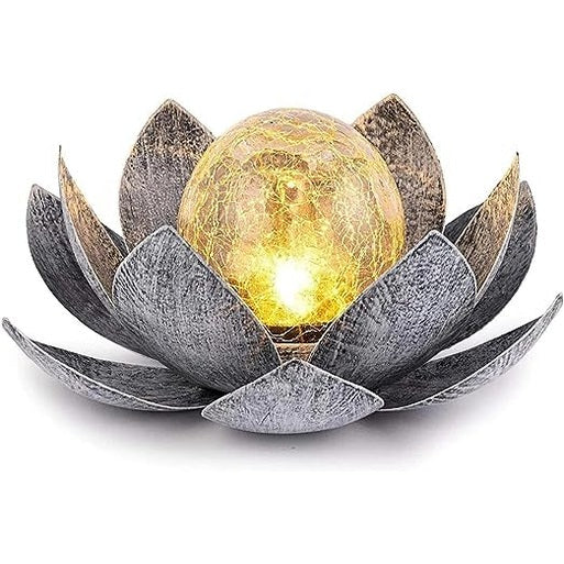 Luz - Solar Lotus Light, Waterproof Metal Garden Lantern, Cracked Crystal Ball