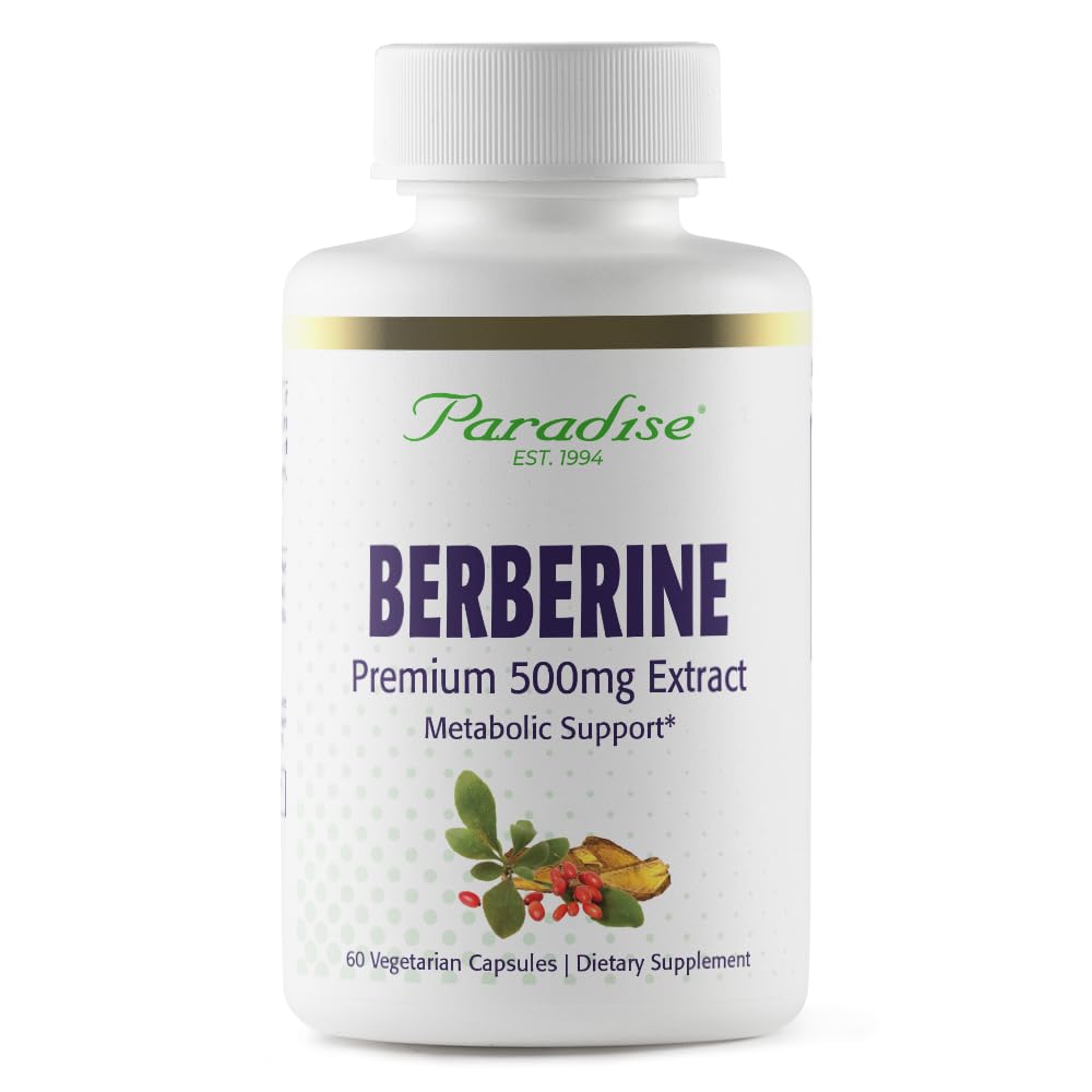 Paradise Herbs, Berberine Extract, 500 mg, Pure & Potent Berberine Supplement, Vegan, Non-GMO, Gluten Free, 60 Vegetarian Capsules - Medaid International